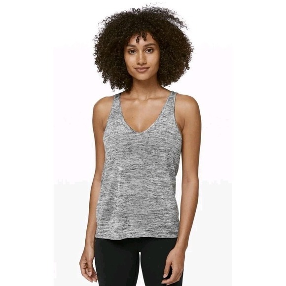 2pc Lululemon Mix & Mingle Tank Heathered Gray Black Woman 4 Yoga Linen Blend - Picture 2 of 12